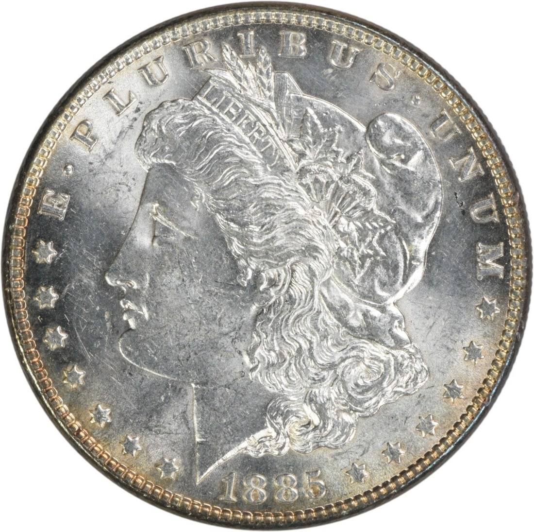 Uncirculated 1885 Morgan Silver Dollar Uncertified No Mint Mark: Uncirculated 1885 Morgan Silver Dollar Uncertified No Mint Mark This 1885 Morgan Silver Dollar is an uncirculated example, graded as Brilliant Uncirculated (BU). It is composed of silver and was minte