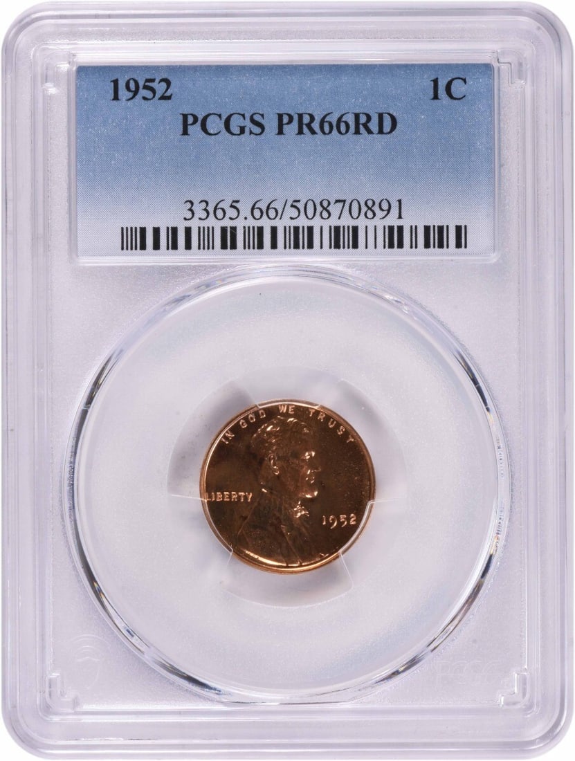 1952 Lincoln Cent PR66RD PCGS Proof Coin Victor David Brenner: 1952 Lincoln Cent PR66RD PCGS Proof Coin Victor David Brenner This exquisite 1952 Lincoln Cent is graded PR66RD by PCGS, showcasing its uncirculated condition. Minted in Philadelphia, this proof coin 