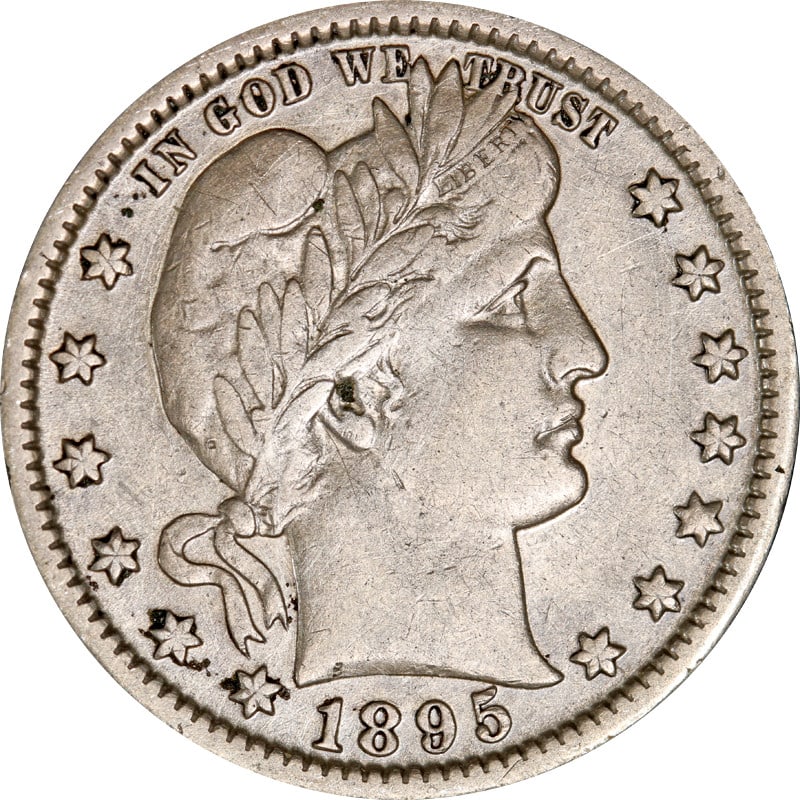 1895-O Silver Quarter Barber Type New Orleans Mint Rim Filed Cleaned: 1895-O Silver Quarter Barber Type New Orleans Mint Rim Filed Cleaned This is a 1895-O Barber Quarter from the United States. The coin is composed of silver with a fineness of 0.9 and was minted in New