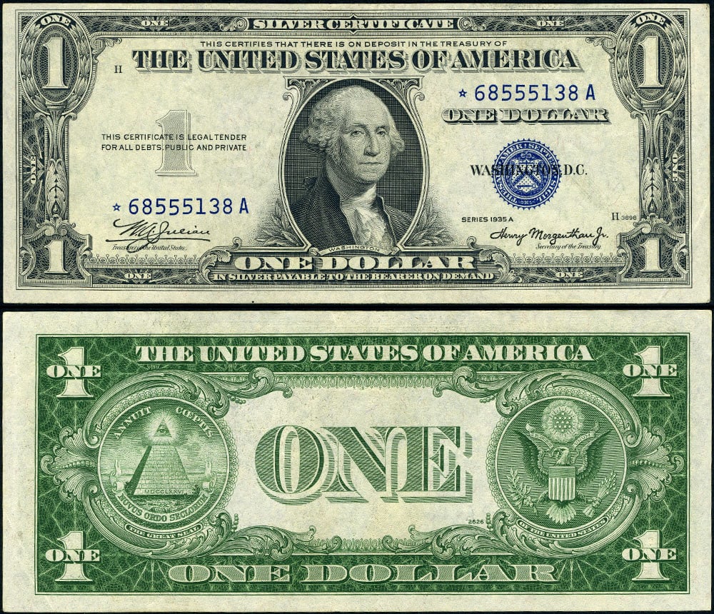 1935-A $1 Silver Certificate FR. 1608 Non-Mule AU Choice Star: 1935-A $1 Silver Certificate FR. 1608 Non-Mule AU Choice Star This is a Choice AU grade $1 Silver Certificate from the year 1935-A, featuring the serial number FR. 1608. The note exhibits original pap