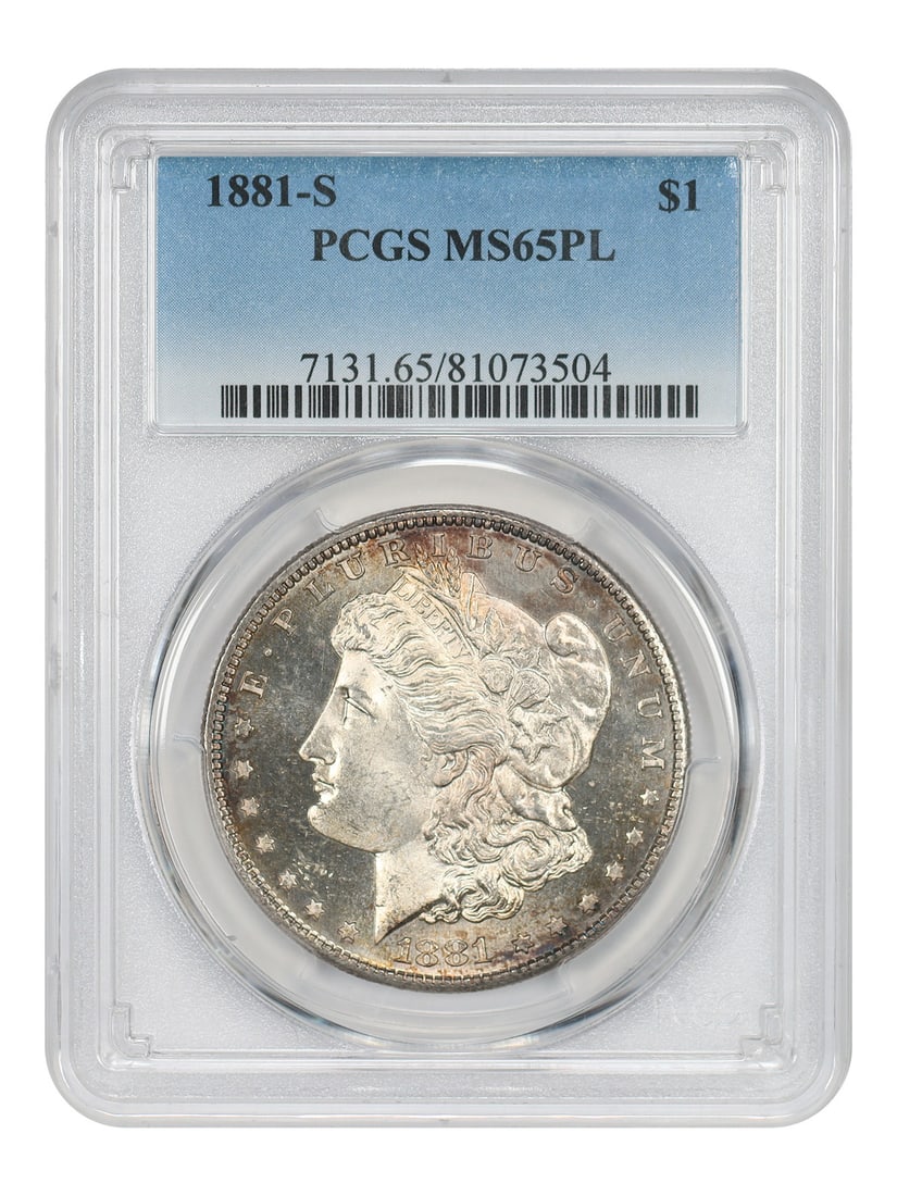 PCGS MS65PL 1881 San Francisco Morgan Silver Dollar: PCGS MS65PL 1881 San Francisco Morgan Silver Dollar This is an 1881-S Morgan Dollar graded MS65PL by PCGS. The coin is uncirculated and features a prooflike strike. It was minted in San Francisco and 