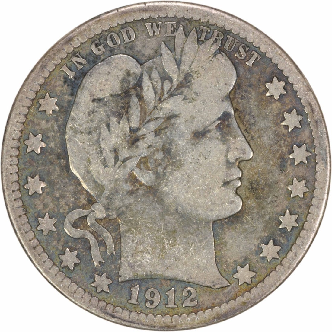 1912-S Barber Quarter 25C F Uncertified 90% Silver: 1912-S Barber Quarter 25C F Uncertified 90% Silver This 1912-S Barber Silver Quarter features a classic design by Charles E. Barber, showcasing the distinctive Liberty head and the heraldic eagle on t