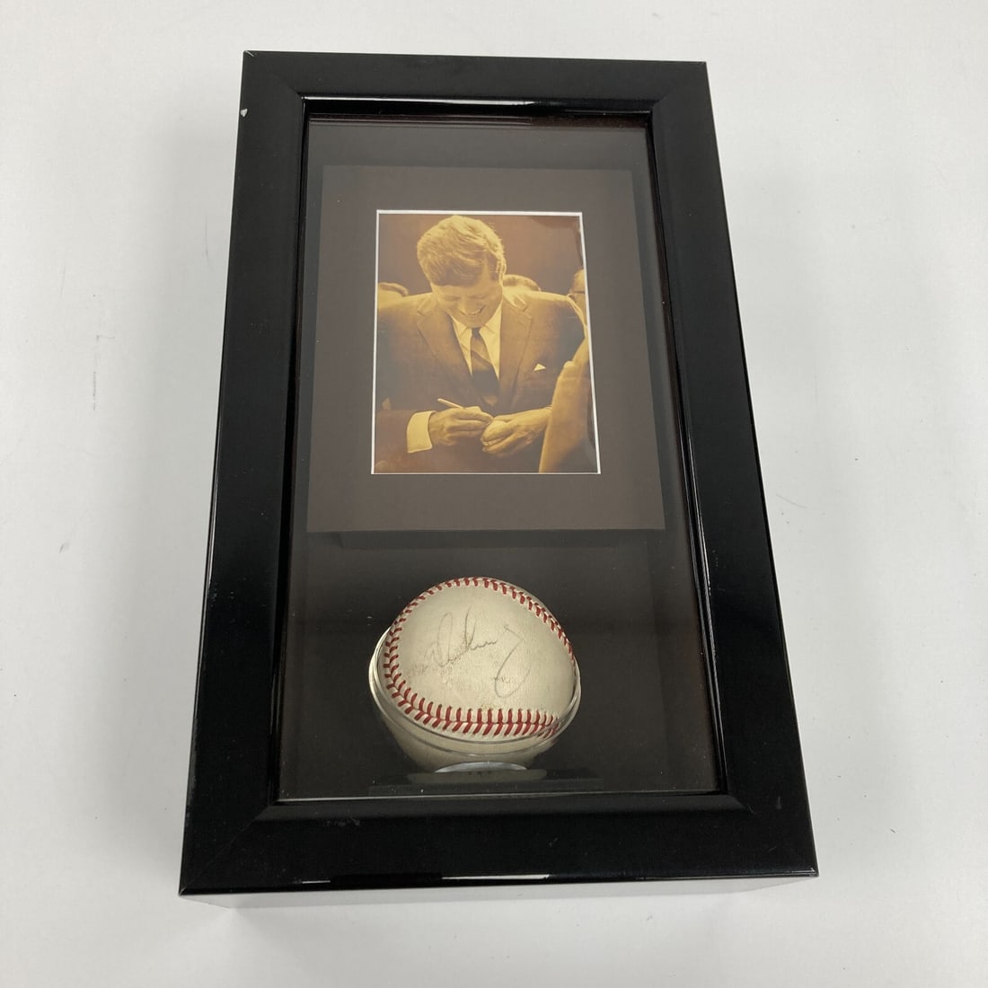 John F. Kennedy Signed Baseball 1962 First Pitch JSA Authenticated: John F. Kennedy Signed Baseball 1962 First Pitch JSA Authenticated This remarkable item is a single signed baseball by President John F. Kennedy, commemorating his first pitch at the 1962 Opening Day 