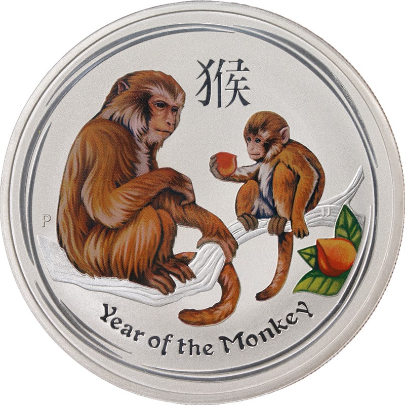 Colorized 2016 Silver Dollar Year of Monkey Lunar NGC MS70 Australia 1 oz Coin: Colorized 2016 Silver Dollar Year of Monkey Lunar NGC MS70 Australia 1 oz Coin This is a 2016 Australia 1 Ounce Silver $1 coin from the Lunar Series, featuring a colorized design for the Year of the M