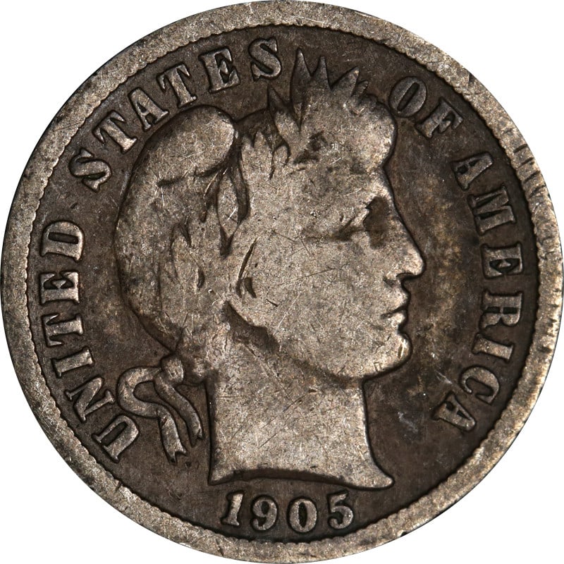 United States 1905 Silver Barber Dime Micro O New Orleans Mint: United States 1905 Silver Barber Dime Micro O New Orleans Mint This is a 1905-O Barber Dime featuring the distinctive Micro 'O' mint mark. The coin is circulated and composed of 90% silver, minted in 