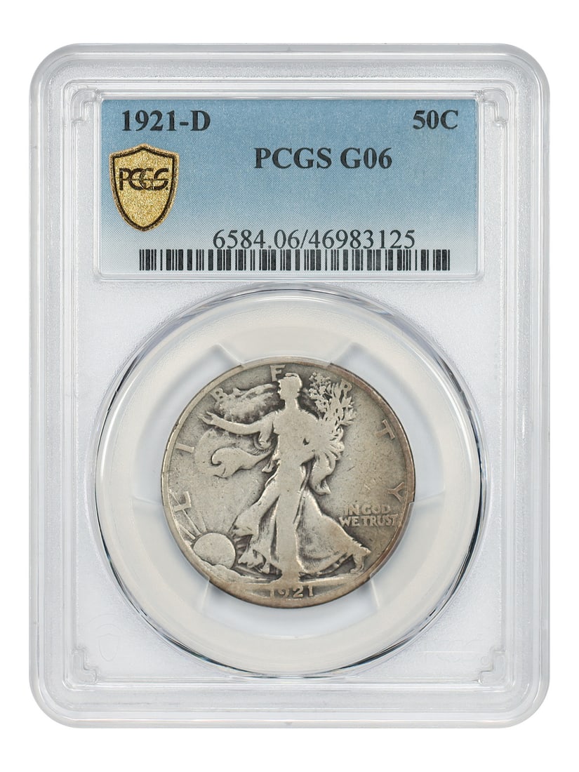 PCGS Graded 1921-D Walking Liberty Half Dollar Key Date 50 Cent Coin: PCGS Graded 1921-D Walking Liberty Half Dollar Key Date 50 Cent Coin This 1921-D Walking Liberty Half Dollar is a key date in the series, with only 208,000 coins minted at the Denver Mint. Graded Good
