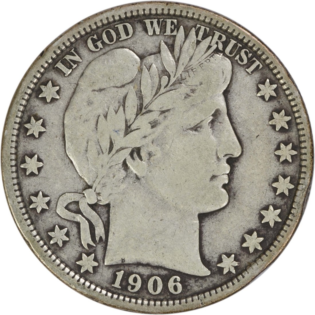 1906 Denver Mint Barber Half Dollar 90 Percent Silver Uncertified: 1906 Denver Mint Barber Half Dollar 90 Percent Silver Uncertified This 1906-D Barber Half Dollar was minted in Denver and features the classic design by Charles E. Barber. Struck from an alloy of 90% 