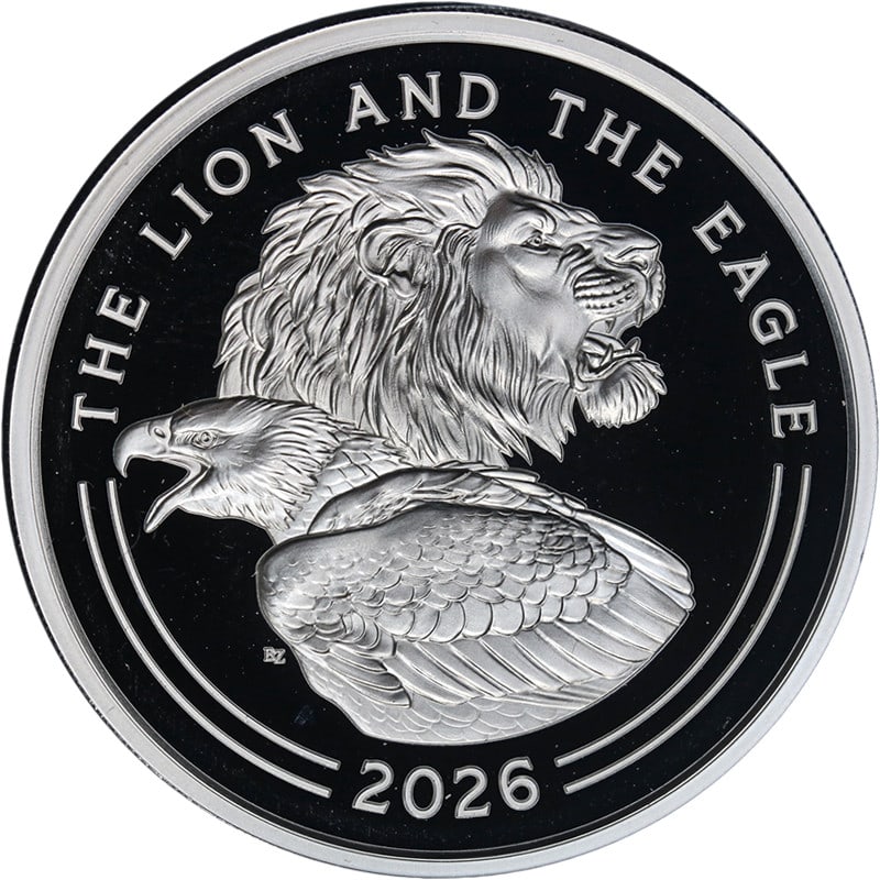 2026 The Lion and The Eagle Proof Silver Coin 1 Oz United Kingdom: 2026 The Lion and The Eagle Proof Silver Coin 1 Oz United Kingdom This 2026 Great Britain 2 Pounds coin features The Lion and The Eagle design and is struck in 1 ounce of 0.999 fine silver. The coin i