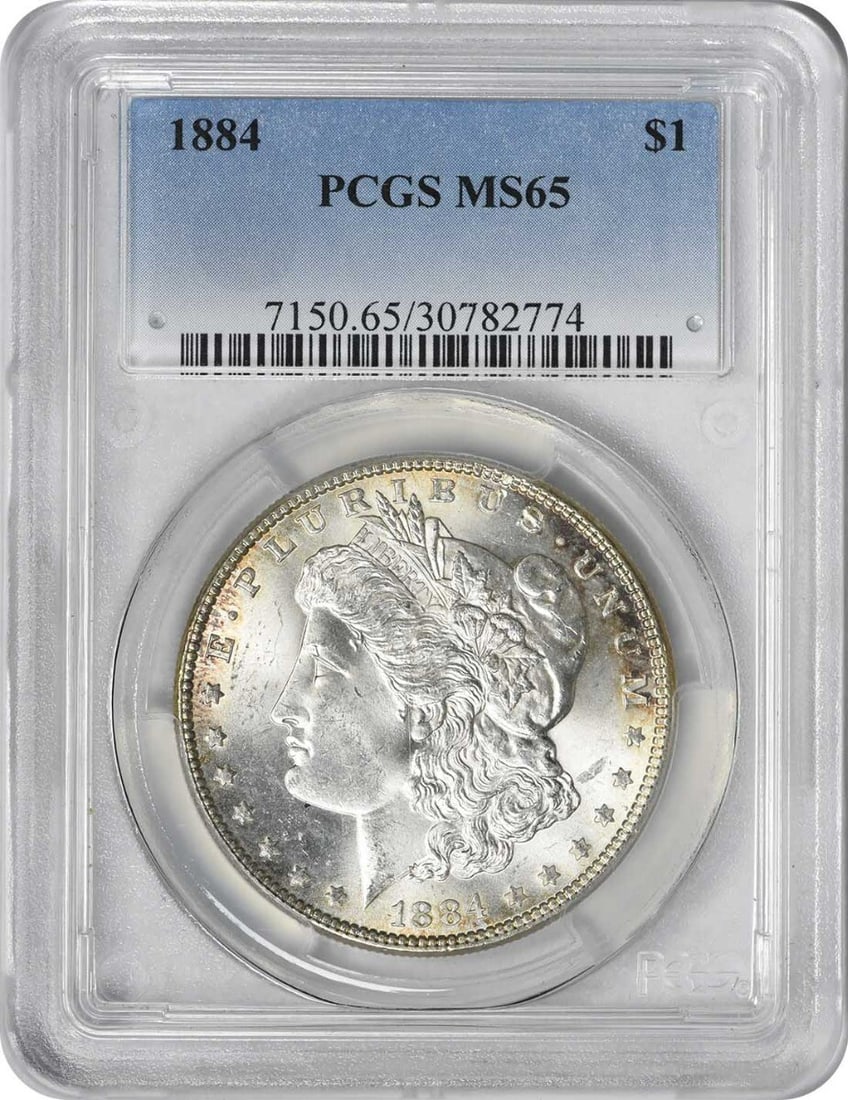 1884 Morgan Silver Dollar MS65 PCGS Uncirculated 90% Silver: 1884 Morgan Silver Dollar MS65 PCGS Uncirculated 90% Silver This stunning 1884 Morgan Silver Dollar, graded MS65 by PCGS, showcases the exceptional quality of uncirculated coins. Crafted with a compos