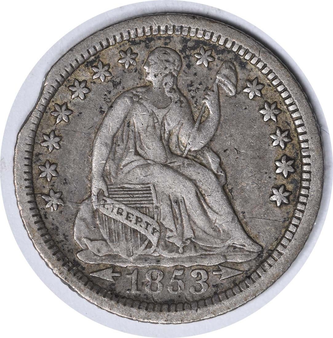 1853-O Liberty Seated Silver Half Dime XF Uncertified Coin: 1853-O Liberty Seated Silver Half Dime XF Uncertified Coin This 1853-O Liberty Seated Silver Half Dime features a classic design and is in Extra Fine (XF) condition. The coin is circulated and has a m