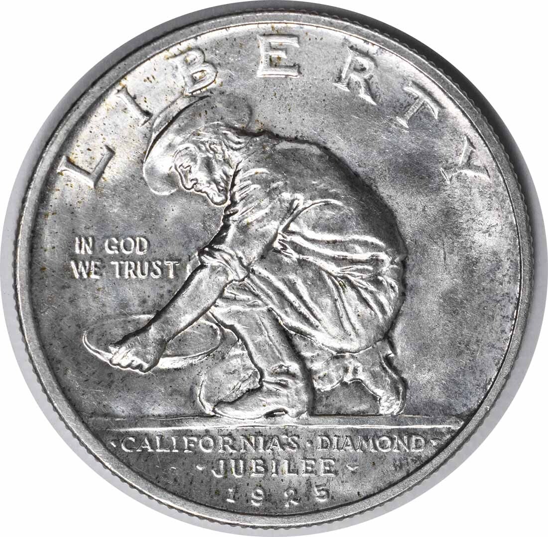1925-S California Commemorative Silver Half Dollar Uncertified Choice BU: 1925-S California Commemorative Silver Half Dollar Uncertified Choice BU This 1925-S California Commemorative Silver Half Dollar is a stunning piece featuring a Choice BU grade, indicating its uncircu
