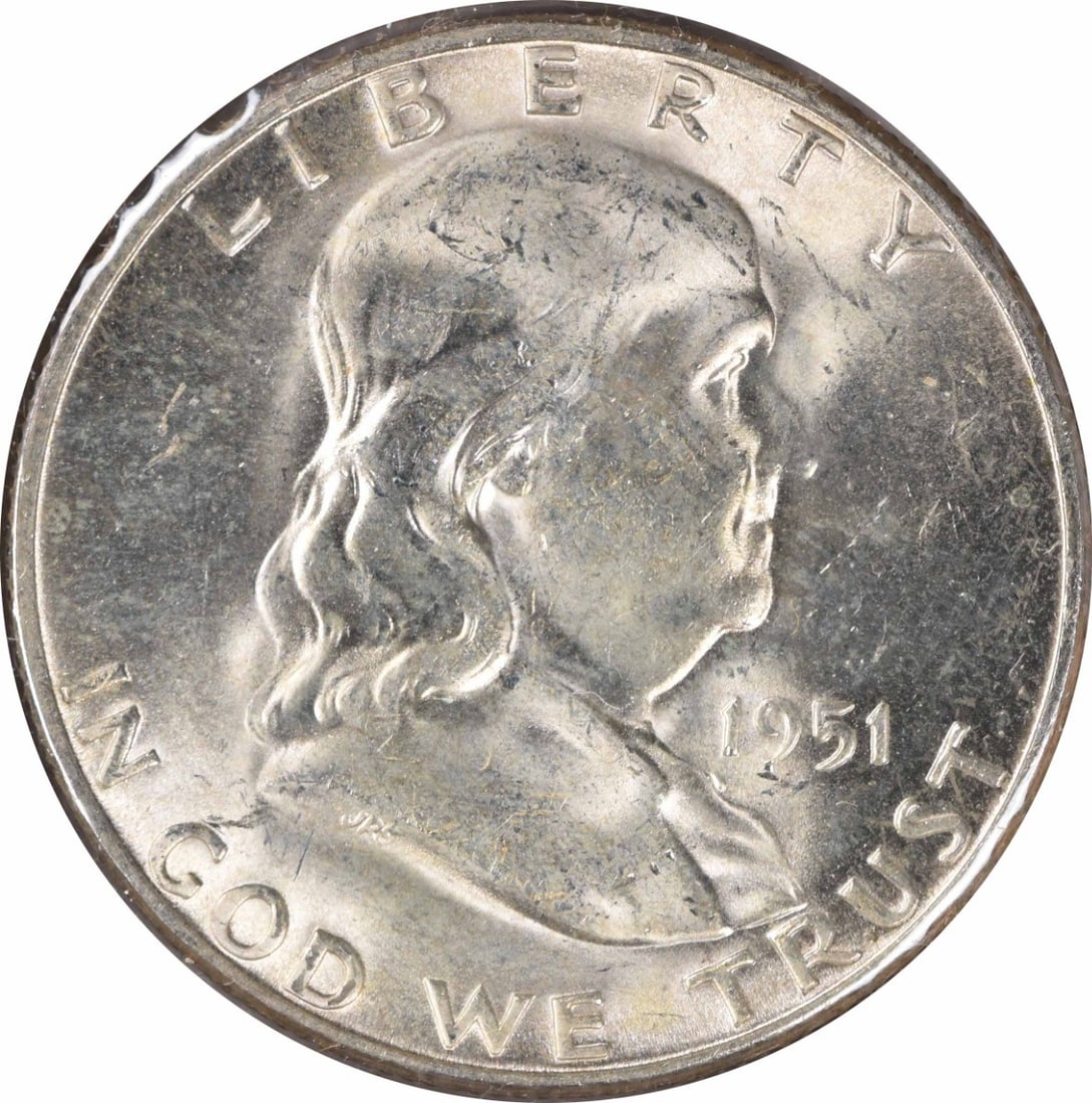 1951-S Franklin Half Dollar 50C Choice BU Uncertified: 1951-S Franklin Half Dollar 50C Choice BU Uncertified This 1951-S/S Franklin Half Dollar is an uncirculated coin, graded as Choice BU. It features a beautiful silver composition and was minted at the 