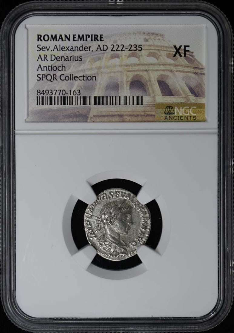 NGC XF40 Denarius Silver Coin of Severus Alexander Roman Empire: NGC XF40 Denarius Silver Coin of Severus Alexander Roman Empire This is a Roman Empire AR Denarius coin from the reign of Severus Alexander, dating from AD 222-235. The coin has been certified and gra