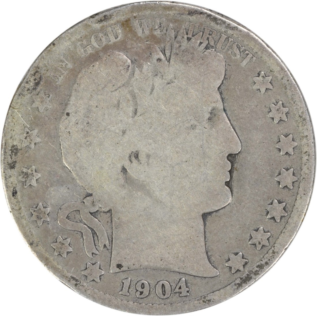 San Francisco Mint 1904 Barber Half Dollar 90 Percent Silver Uncertified Coin: San Francisco Mint 1904 Barber Half Dollar 90 Percent Silver Uncertified Coin This 1904-S Barber Half Dollar is a circulated coin from the United States, minted in San Francisco. Designed by Charles E