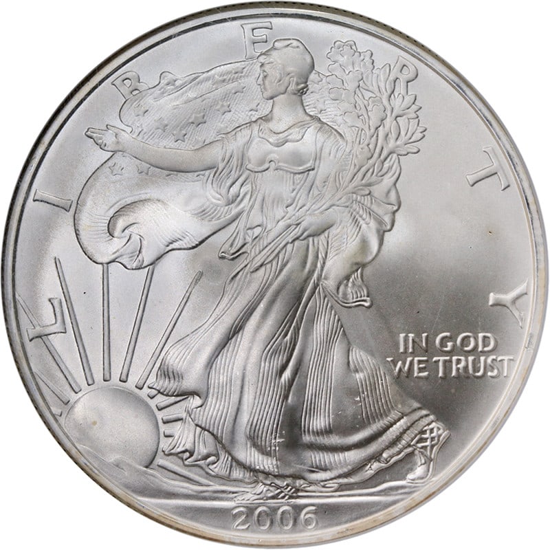 NGC MS69 2006-P Silver Eagle Dollar First Strike Red Label: NGC MS69 2006-P Silver Eagle Dollar First Strike Red Label This 2006-P Silver American Eagle $1 coin is graded MS69 by NGC and features the First Strike Red Label. Composed of 0.999 fine silver, it is