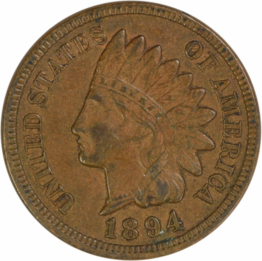 1894 Indian Head Small Cent AU Grade Uncertified Philadelphia Mint: 1894 Indian Head Small Cent AU Grade Uncertified Philadelphia Mint This 1894 Indian Head Cent from the Philadelphia Mint is composed of 95% copper and 5% tin and zinc. Designed by James Barton Longacr