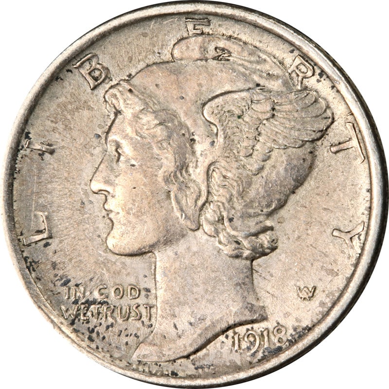 Denver Mint 1918 Silver Mercury Dime United States Coin: Denver Mint 1918 Silver Mercury Dime United States Coin This 1918-D Mercury Dime is a circulated United States coin minted in Denver. Made of silver, it features the classic Mercury design and is offe
