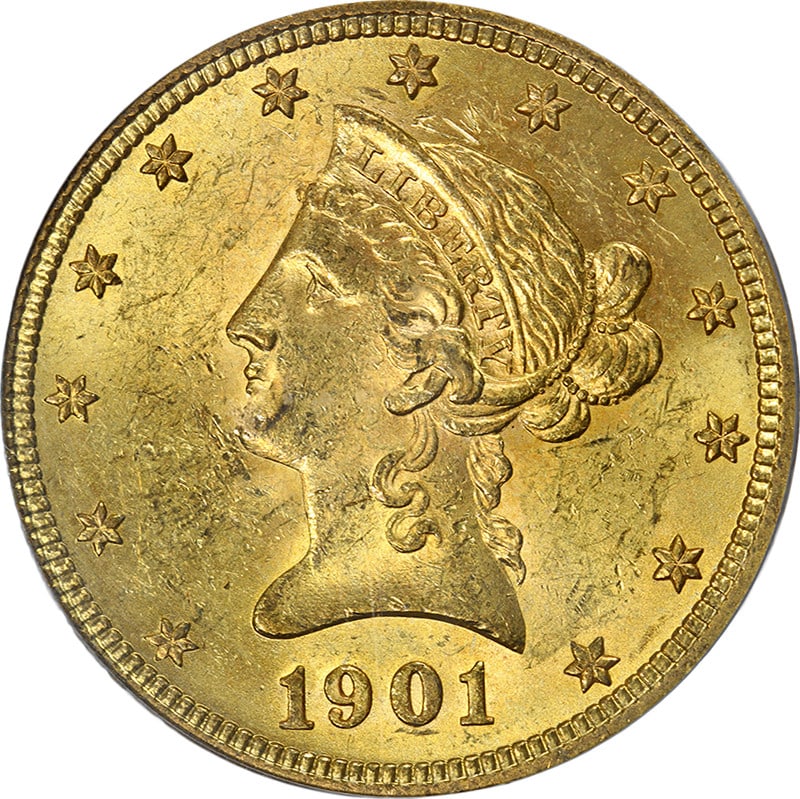 PCGS MS62 CAC 1901-O Liberty Eagle Gold Coin Old Green Holder: PCGS MS62 CAC 1901-O Liberty Eagle Gold Coin Old Green Holder This 1901-O Liberty Gold $10 coin features the original design with attractive luster, strong strike, and appealing color. Certified by PC