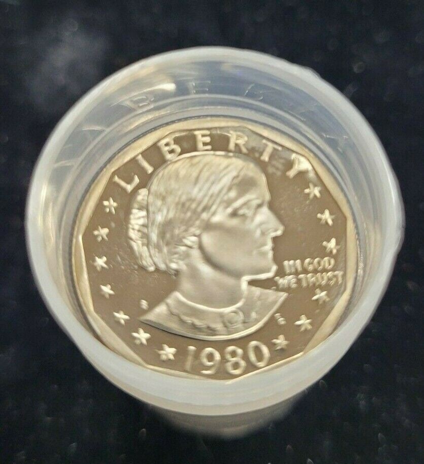 Roll of 20 1980-S Proof Susan B Anthony Dollar Coins Uncirculated: Roll of 20 1980-S Proof Susan B Anthony Dollar Coins Uncirculated This lot features a roll of 20 uncirculated 1980-S Proof Susan B. Anthony Dollar coins. Minted in San Francisco, each coin is composed