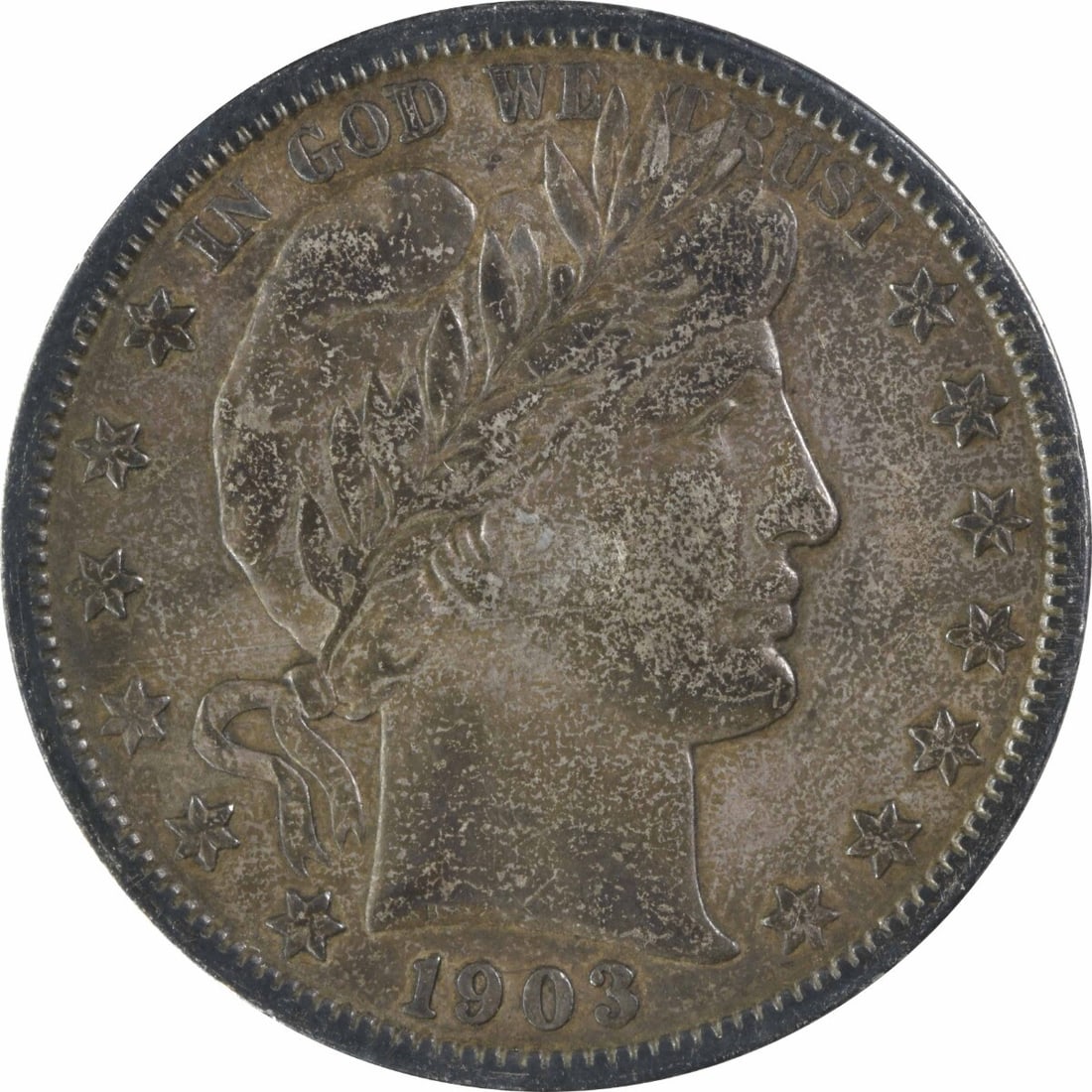 1903-S Barber Half Dollar 50C Silver Coin by Charles E. Barber: 1903-S Barber Half Dollar 50C Silver Coin by Charles E. Barber This 1903-S Barber Silver Half Dollar is a classic piece of American numismatics. It features a striking design by Charles E. Barber, sho