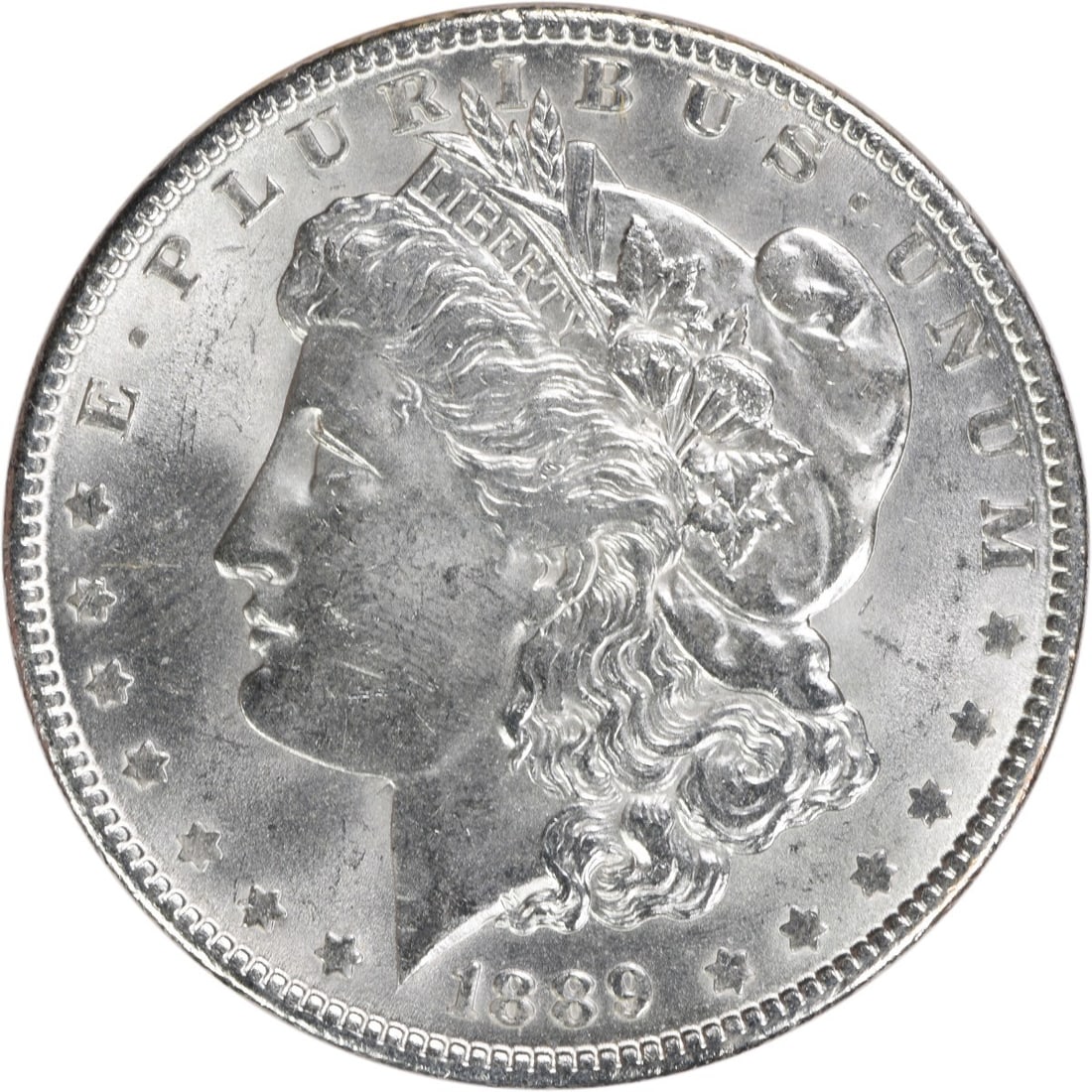 Choice BU 1889 Silver Morgan Dollar Uncirculated No Mint Mark: Choice BU 1889 Silver Morgan Dollar Uncirculated No Mint Mark This is an 1889 Morgan Silver Dollar featuring a Choice Brilliant Uncirculated (BU) grade. The coin is composed of silver, bears no mint m