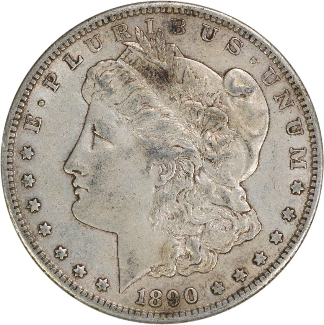 1890-S Morgan Silver Dollar EF Uncertified 90% Silver Coin: 1890-S Morgan Silver Dollar EF Uncertified 90% Silver Coin This 1890-S Morgan Silver Dollar is a stunning example of American coinage, featuring a composition of 90% silver and 10% copper. Designed by