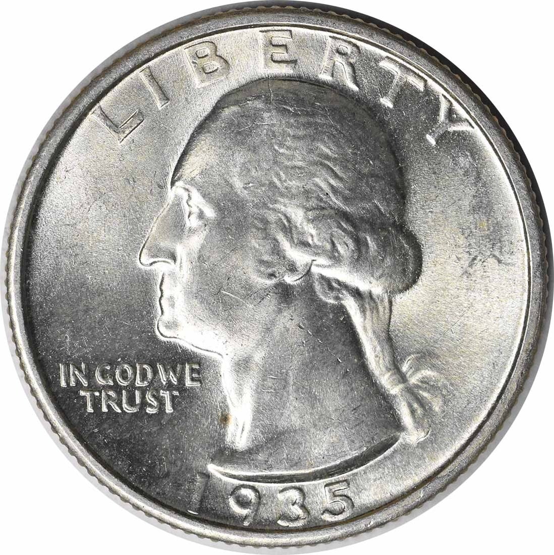 1935-S Washington Silver Quarter Choice BU+ Uncertified Coin 25C: 1935-S Washington Silver Quarter Choice BU+ Uncertified Coin 25C This 1935-S Washington Silver Quarter is an exceptional piece, showcasing a Choice Brilliant Uncirculated (BU+) condition. The coin, co