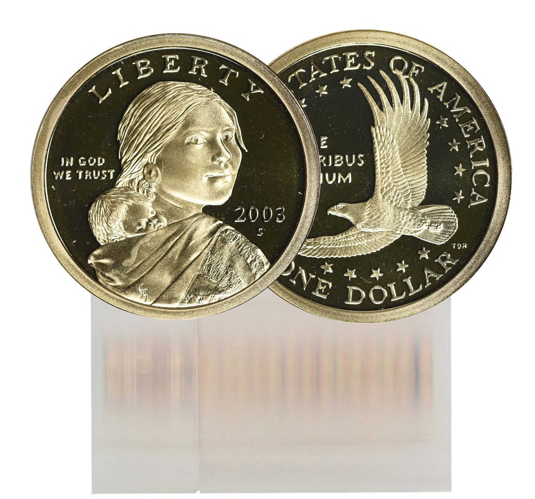 2003-S Proof Sacagawea Dollar 25-Coin Roll Uncertified: 2003-S Proof Sacagawea Dollar 25-Coin Roll Uncertified This 2003-S Proof Sacagawea Dollar 25-Coin Roll features a striking design celebrating Native American heritage. Each coin is struck in proof qua