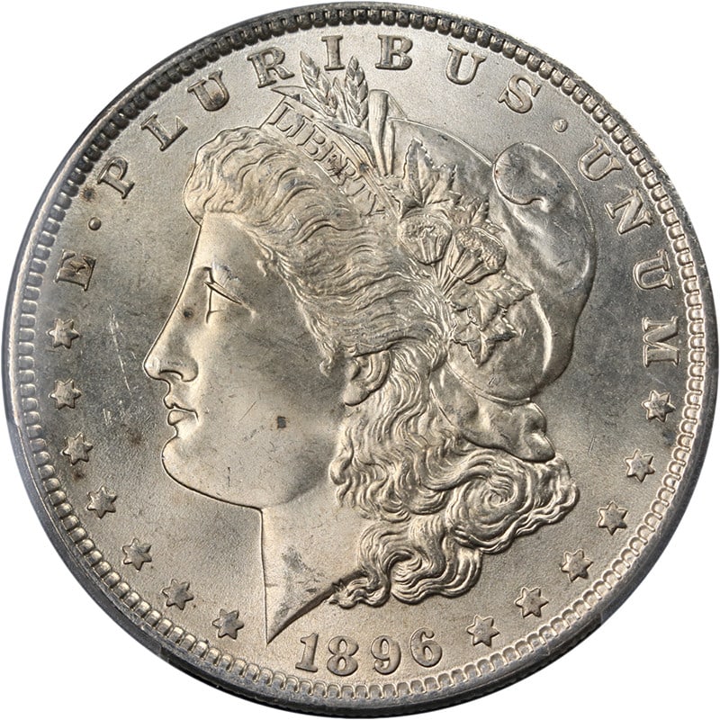PCGS MS65 1896 Morgan Dollar Philadelphia Mint Silver Coin Lustrous Uncirculated: PCGS MS65 1896 Morgan Dollar Philadelphia Mint Silver Coin Lustrous Uncirculated This 1896-P Morgan Silver Dollar is graded MS65 by PCGS, showcasing nice luster, a strong strike, and a super clean che