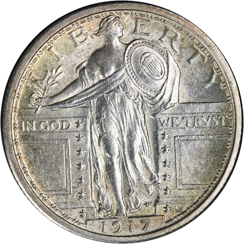 1917 Philadelphia Type 1 Standing Liberty Silver Quarter Full Head Brilliant Uncirculated: 1917 Philadelphia Type 1 Standing Liberty Silver Quarter Full Head Brilliant Uncirculated This 1917-P Type 1 Standing Liberty Quarter features a full head design and is graded Choice Brilliant Uncircu