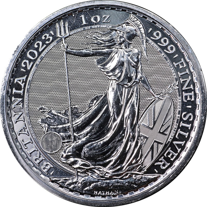 2023 Silver Britannia Coin 1 oz United Kingdom King Charles III BU: 2023 Silver Britannia Coin 1 oz United Kingdom King Charles III BU This is an un-used 2023 Great Britain 1 ounce silver Britannia coin in Brilliant Uncirculated (BU) condition. The coin features the i