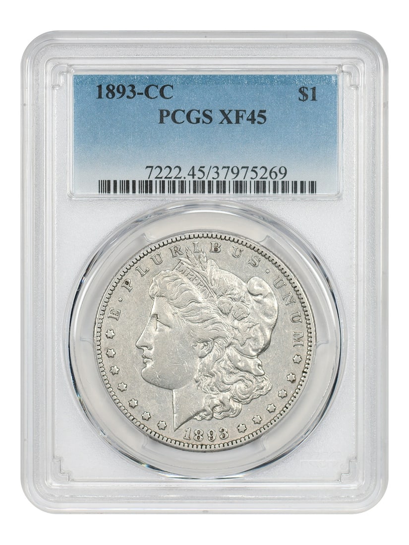 PCGS XF45 Graded 1893 Carson City Morgan Silver Dollar Scarce Issue: PCGS XF45 Graded 1893 Carson City Morgan Silver Dollar Scarce Issue This is an 1893-CC Morgan Dollar graded XF45 by PCGS. Issued during the final year of the Carson City Morgan Dollar series, this coi