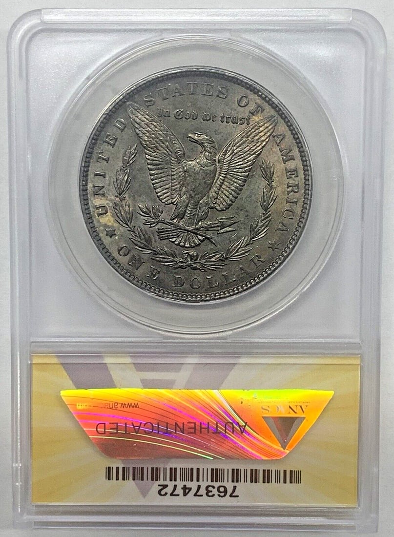 ANACS MS 60 1900 Toned Morgan Silver Dollar $1 Cleaned: ANACS MS 60 1900 Toned Morgan Silver Dollar $1 Cleaned This is a 1900 Morgan Silver Dollar coin from the United States, featuring a toned appearance. Certified by ANACS with a grade of MS 60 Details (