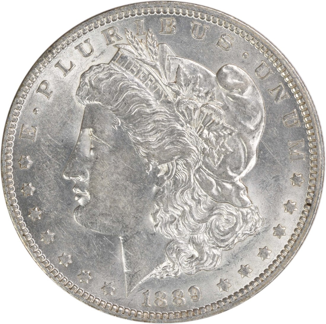 AU Grade 1889 New Orleans Morgan Dollar 90 Percent Silver Uncertified: AU Grade 1889 New Orleans Morgan Dollar 90 Percent Silver Uncertified This 1889-O Morgan Silver Dollar is an uncertified coin from the United States, struck at the New Orleans Mint. Composed of 90% si