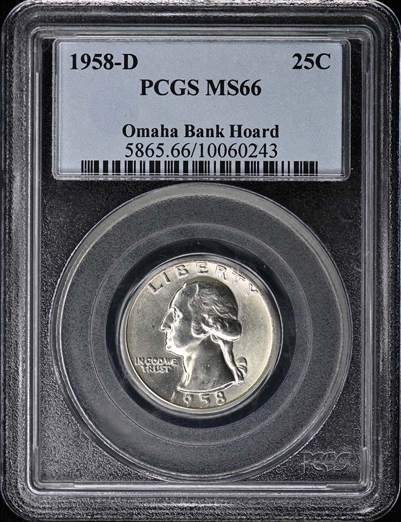 PCGS MS66 1958-D Denver Washington Quarter Uncirculated: PCGS MS66 1958-D Denver Washington Quarter Uncirculated This is a 1958-D Washington Quarter graded MS66 by PCGS. The coin is uncirculated and was minted in Denver. It features the Washington Quarter d
