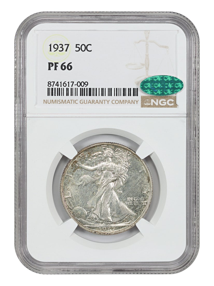 1937 Proof Walking Liberty Half Dollar NGC CAC PR66: 1937 Proof Walking Liberty Half Dollar NGC CAC PR66 This 1937 Walking Liberty Half Dollar is a proof coin graded PR66 by NGC and verified by CAC. Struck at the Philadelphia Mint, it is an uncirculated