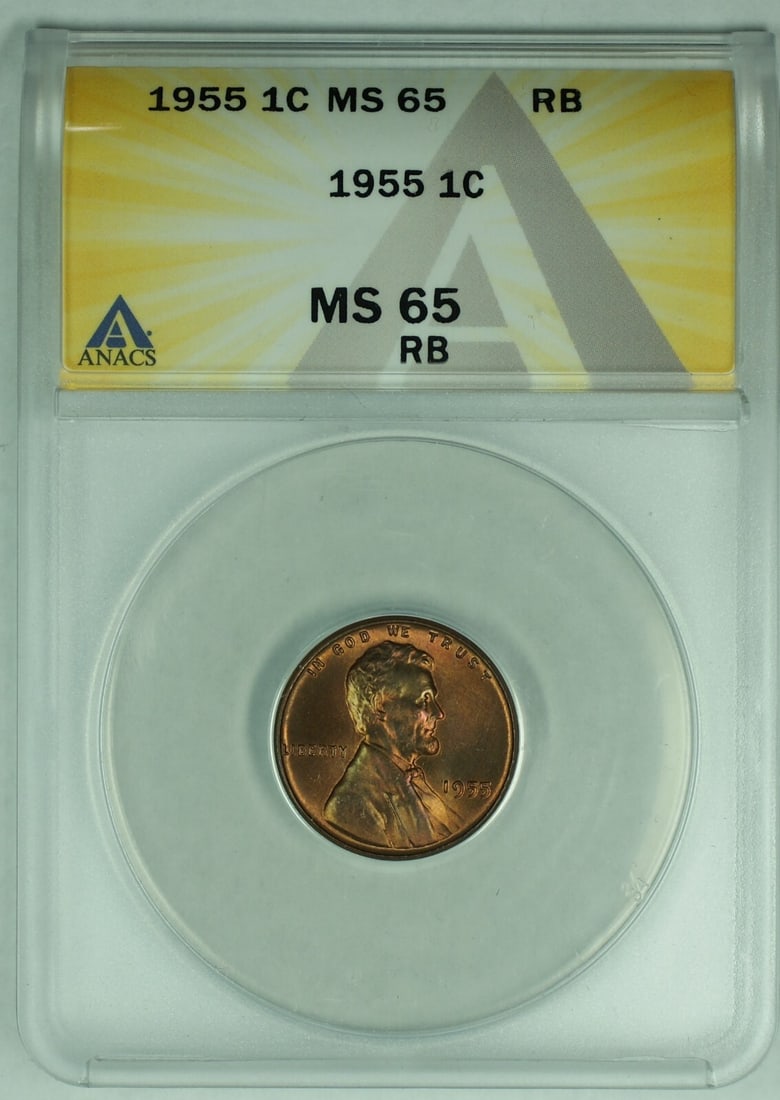 1955 Lincoln Wheat Small Cent ANACS MS65 Red Brown Certified (1 of 2)