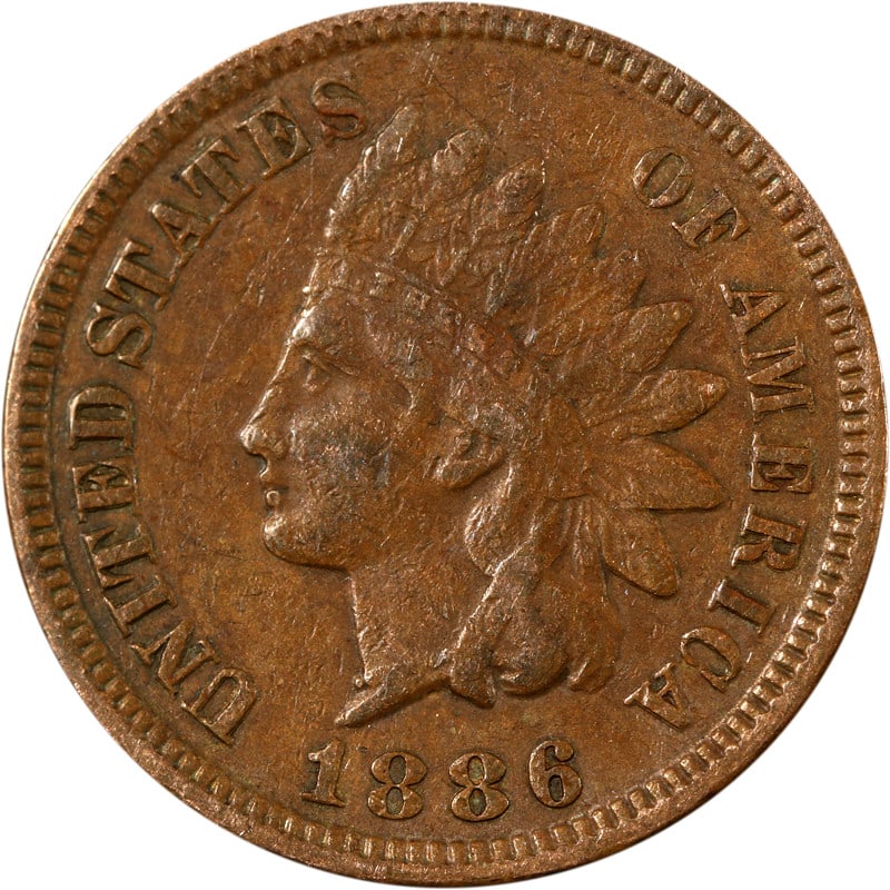 1886 Copper Indian Head Cent United States Type 1 Circulated: 1886 Copper Indian Head Cent United States Type 1 Circulated This is an 1886 Type 1 Indian Cent from the United States. The coin is composed of copper and has been circulated. It is uncertified and in