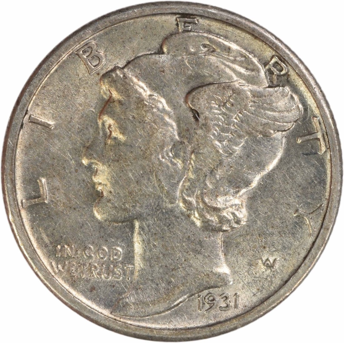 1931 Philadelphia Mercury Dime 90 Percent Silver AU Uncertified: 1931 Philadelphia Mercury Dime 90 Percent Silver AU Uncertified This 1931 Mercury Dime from the Philadelphia Mint is a pre-owned, circulated coin graded as About Uncirculated (AU). Designed by Adolph 