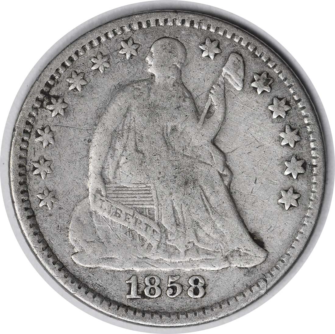 1858 Liberty Seated Half Dime FS-302 Inverted Date Uncertified: 1858 Liberty Seated Half Dime FS-302 Inverted Date Uncertified This 1858 Liberty Seated Half Dime features an inverted date and is classified as FS-302. Struck at the Philadelphia mint, this coin has 