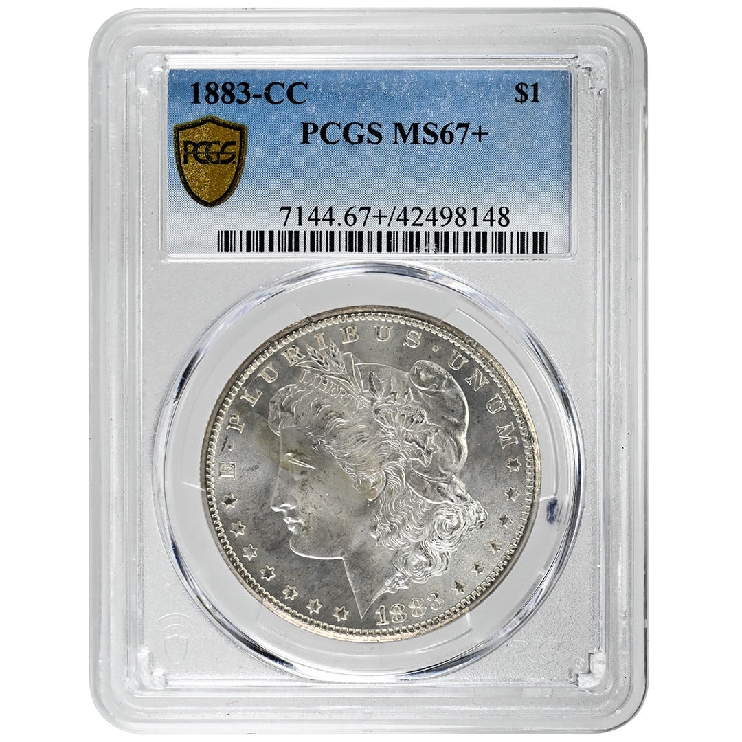 PCGS MS67 Plus 1883 Carson City Morgan Silver Dollar: PCGS MS67 Plus 1883 Carson City Morgan Silver Dollar This 1883-CC Morgan Dollar is an uncirculated rare coin, certified by PCGS with a grade of MS67+. Struck at the Carson City Mint, it features brigh