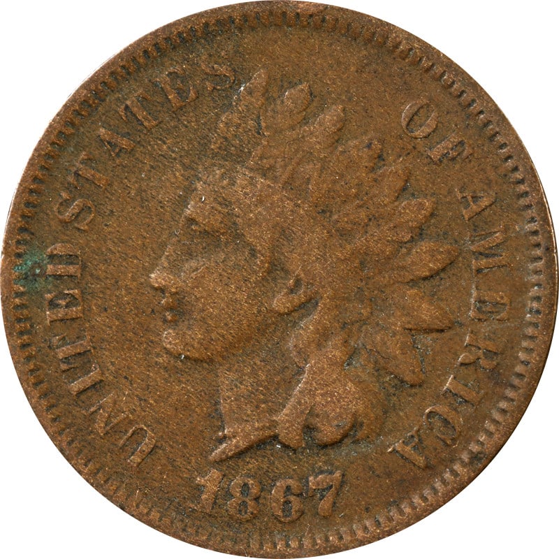 Copper 1867 Indian Head Cent United States Coin: Copper 1867 Indian Head Cent United States Coin This 1867/67 Indian Cent is a circulated coin composed of copper. Issued in the United States in 1867, it is a pre-owned item and is uncertified. Specif