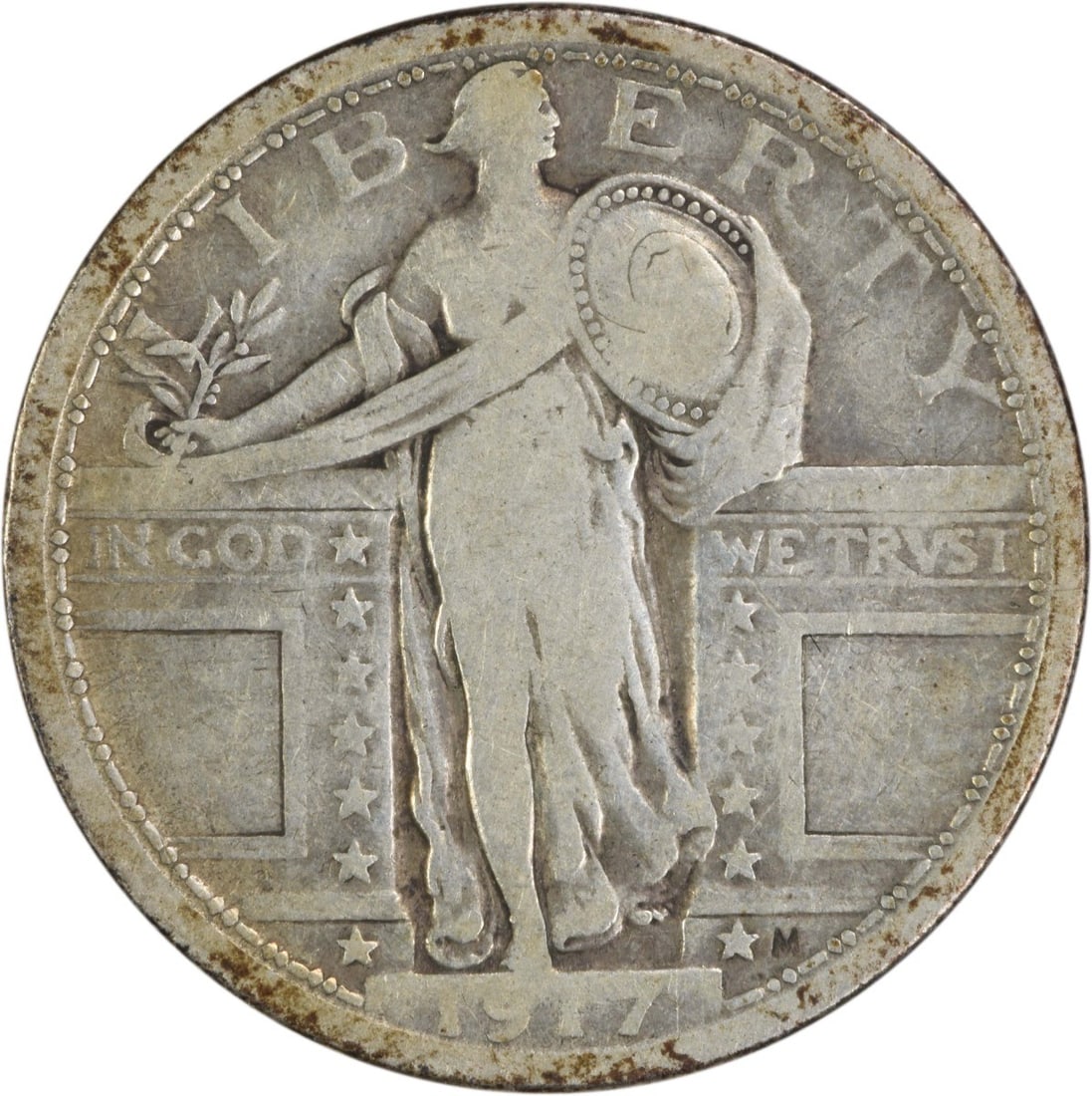 1917 Standing Liberty Silver Quarter Type 1 25C Uncertified: 1917 Standing Liberty Silver Quarter Type 1 25C Uncertified This 1917 Standing Liberty Silver Quarter, Type 1, is a fascinating piece of American numismatic history. Struck in 90% silver and 10% coppe