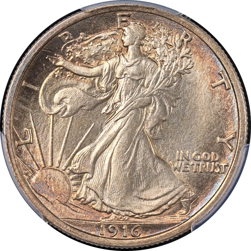 1916-P Walking Liberty Half PCGS Unc Details Silver Coin Strong Strike: 1916-P Walking Liberty Half PCGS Unc Details Silver Coin Strong Strike This 1916-P Walking Liberty Half showcases exceptional eye appeal, featuring remarkable luster and a strong strike. The coin is c