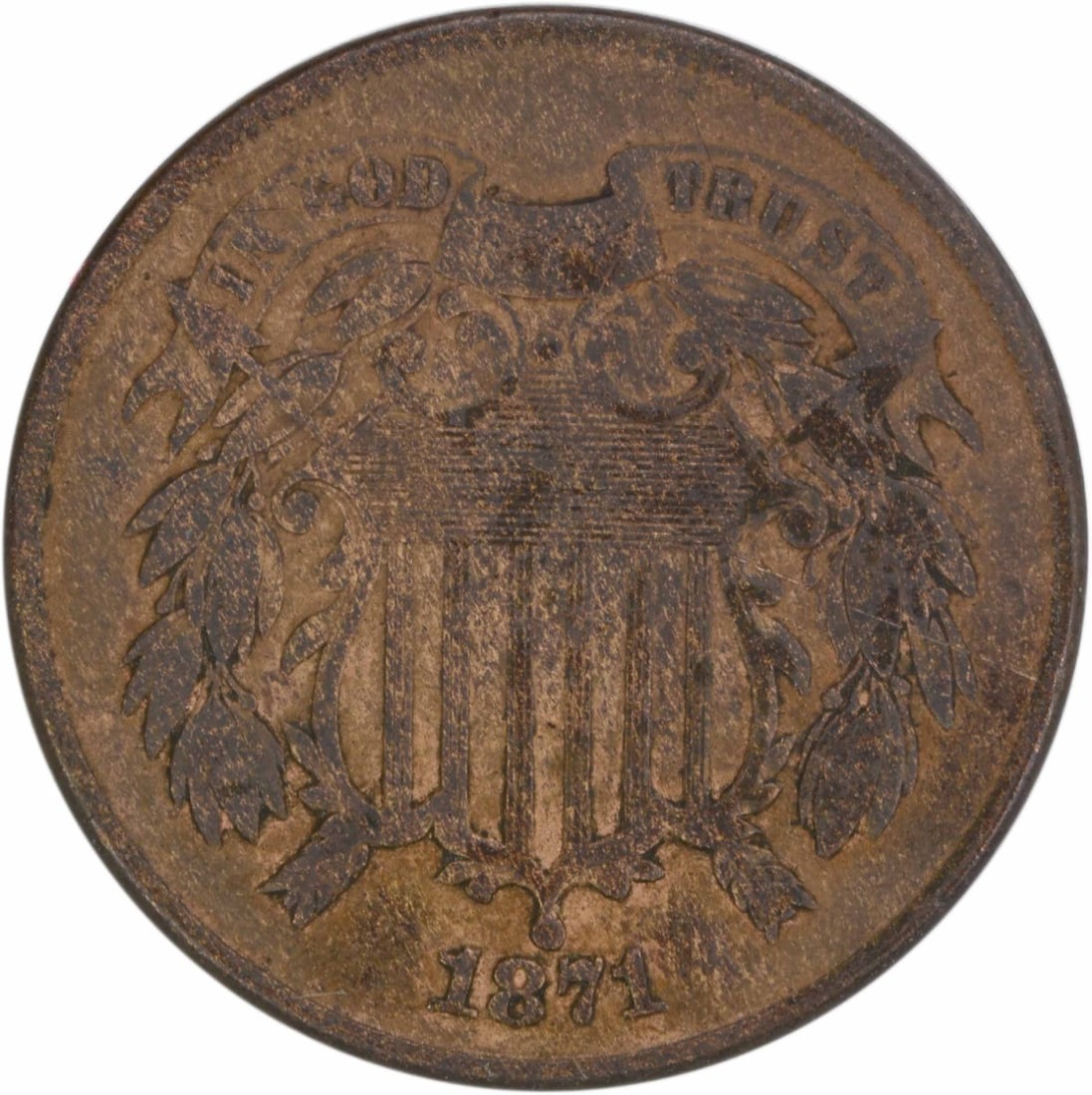 1871 Philadelphia Two Cent Piece Bronze Coin F Grade Uncertified: 1871 Philadelphia Two Cent Piece Bronze Coin F Grade Uncertified Explore this 1871 Two Cent Piece, a unique addition for any coin collector. This bronze coin is from the Philadelphia mint and features