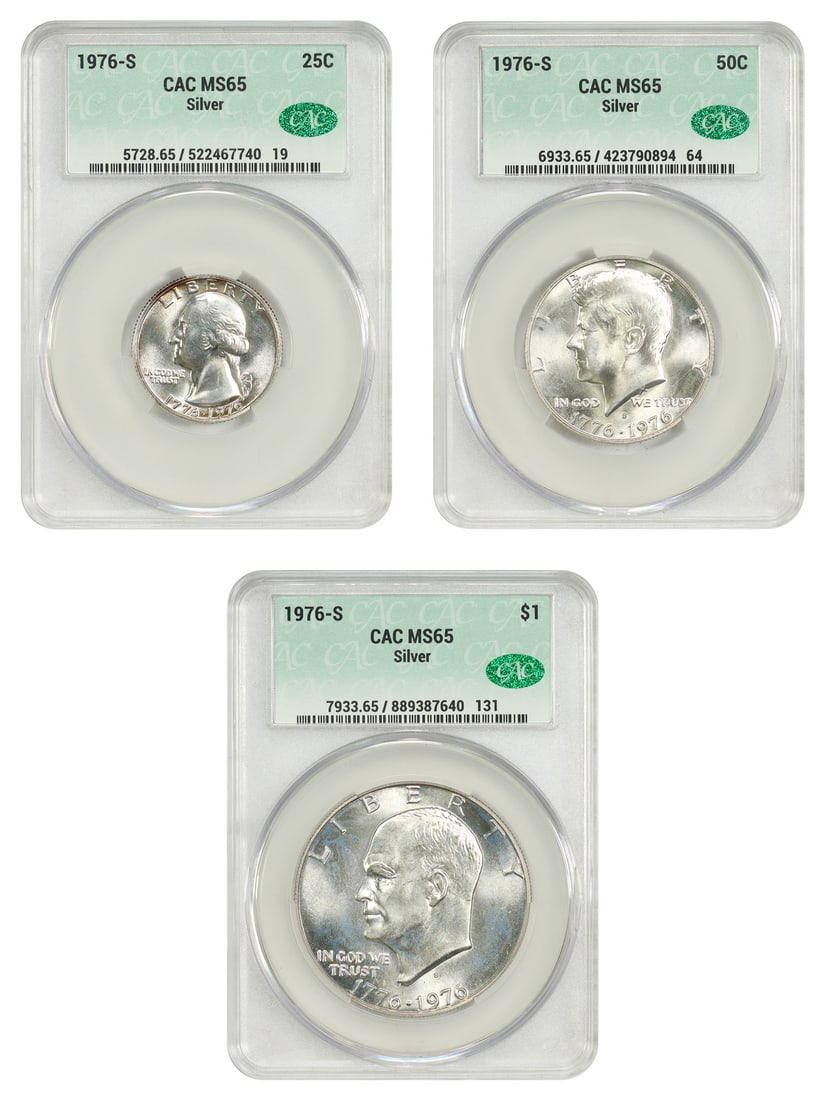 CACG MS65 1976-S Silver Bicentennial Three Coin Set Uncirculated (1 of 4)
