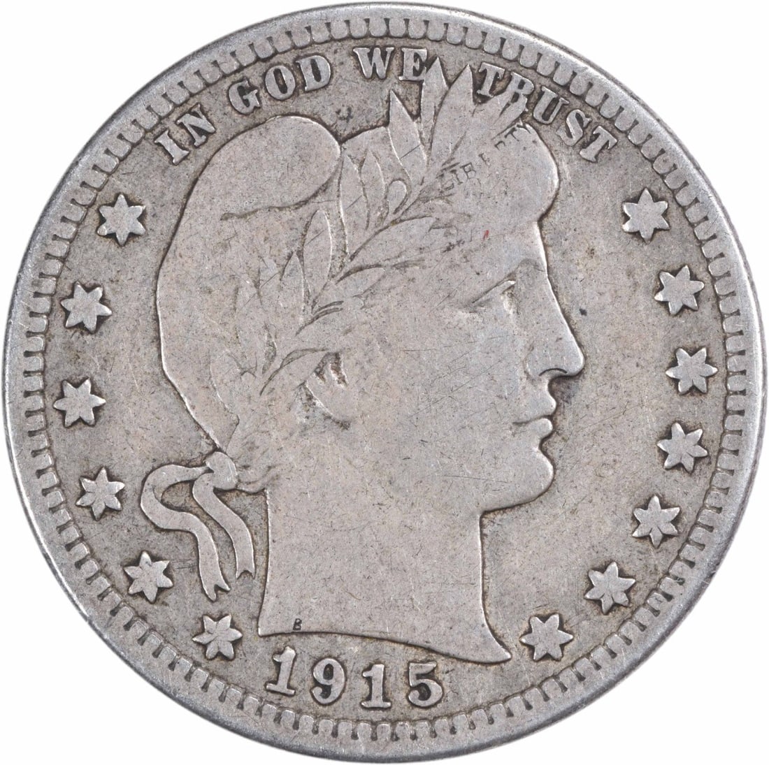 1915-S Barber Quarter 90% Silver Circulated Coin Uncertified: 1915-S Barber Quarter 90% Silver Circulated Coin Uncertified This 1915-S Barber Silver Quarter is a classic collectible coin from the United States, featuring the iconic design by Charles E. Barber. T