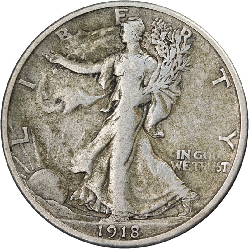 1918 San Francisco Walking Liberty Silver Half Dollar VF Grade: 1918 San Francisco Walking Liberty Silver Half Dollar VF Grade This 1918-S Walking Liberty Half Dollar is a circulated silver coin from the United States, featuring nice eye appeal and a well-struck d
