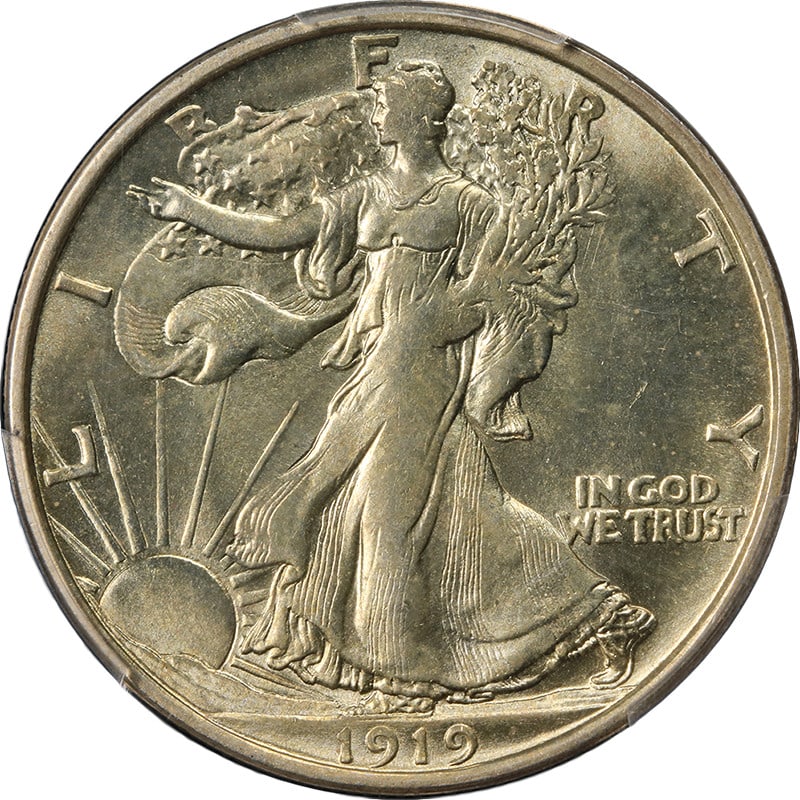 1919-D Silver Walking Liberty Half Dollar PCGS MS63 Key Date Uncirculated: 1919-D Silver Walking Liberty Half Dollar PCGS MS63 Key Date Uncirculated This 1919-D Walking Liberty Half Dollar is graded MS63 by PCGS. Struck in silver with a fineness of 0.9, this key date coin is