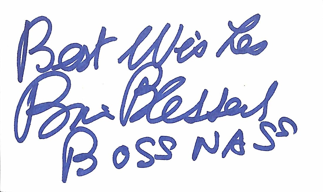 Brian Blessed Signed Boss Nass Index Card with Beckett Auth: Brian Blessed Signed Boss Nass Index Card with Beckett Auth This autographed 3x5 index card features the signature of Brian Blessed, the actor known for voicing Boss Nass in Star Wars: The Phantom Men